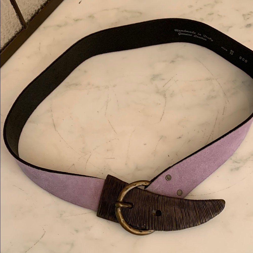 Purple Leather Belt with Buckle
